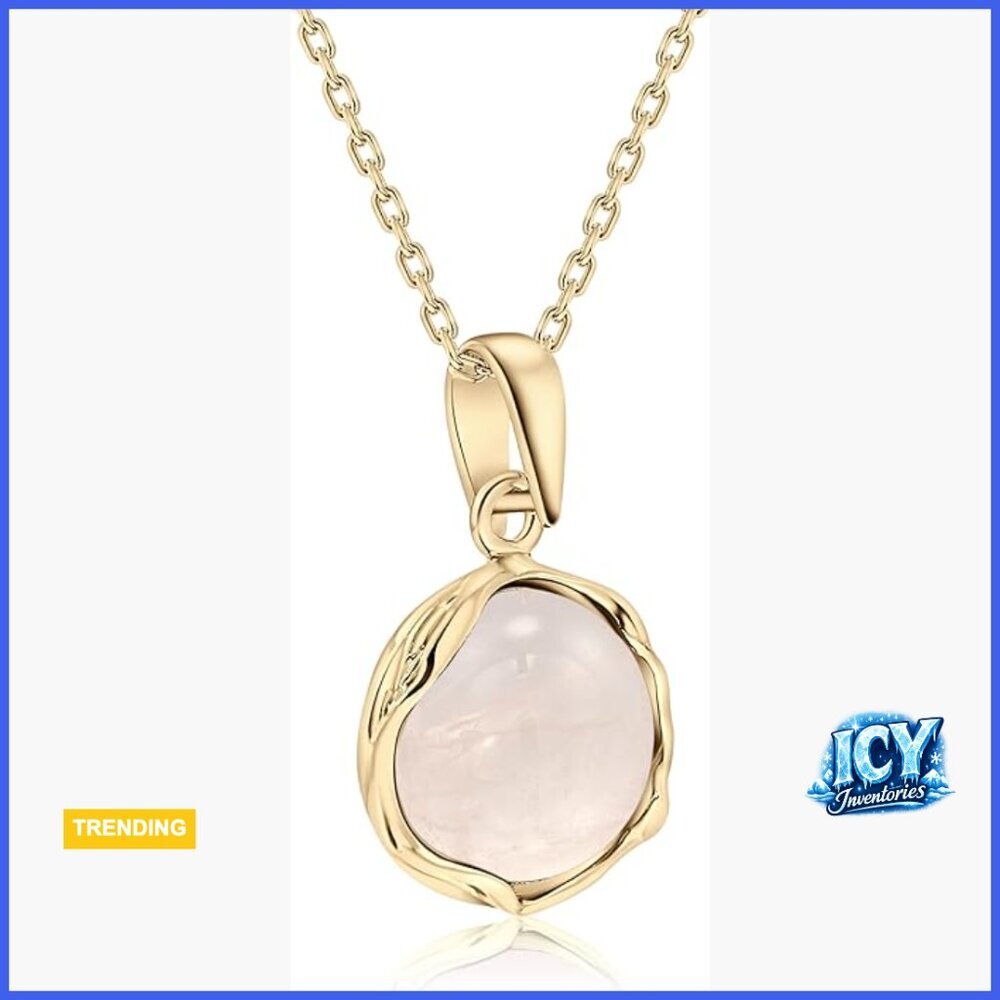 14K Gold Plated Rose Quartz Pendant Necklace on 925 Sterling Silver Chain